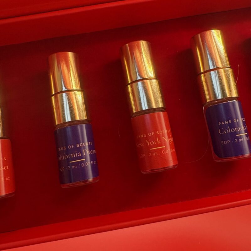Close-up of perfume vials